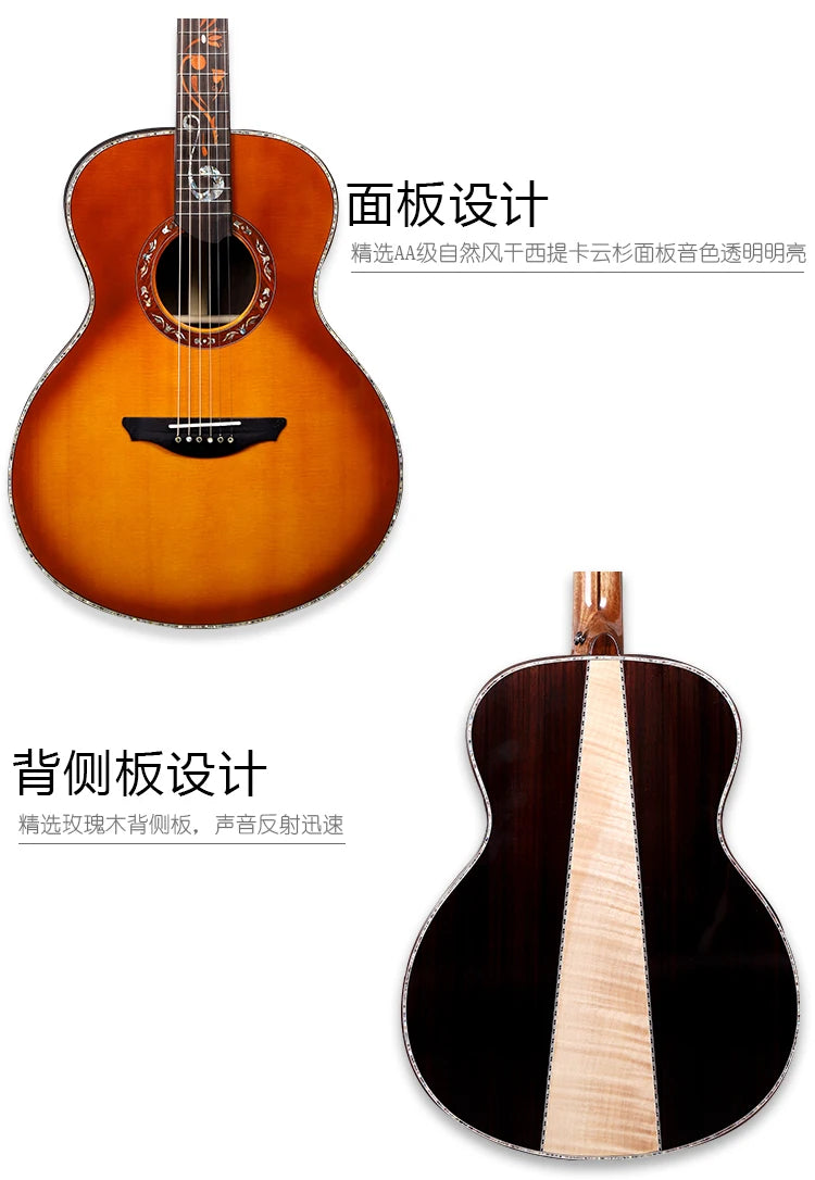 MUXIKA M500 40-inch High-Quality Acoustic Guitar, Solid Spruce Top, Rosewood + Maple Sides